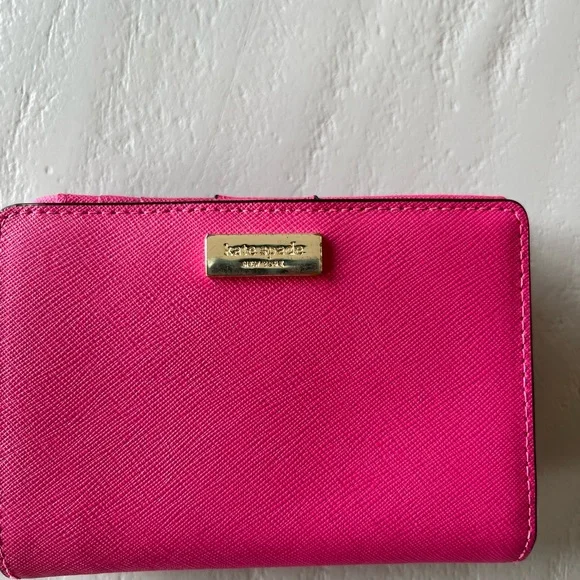 Kate Spade Laurel Way Cara Bifold Crossgrain Leather Wallet Pink - Picture 13 of 15